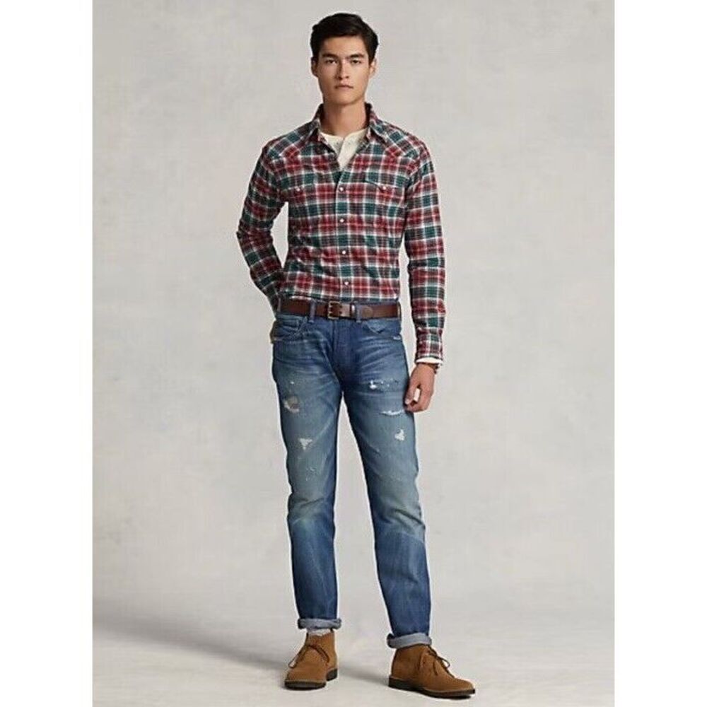 New Polo Ralph Lauren Men's Plaid Chamois Western Shirt Size Medium